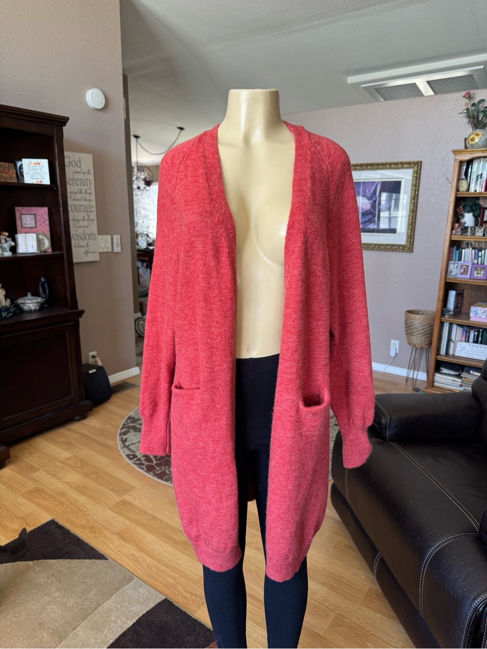 2Bella cozy open front orange cardigan sweater w/pockets-size XL